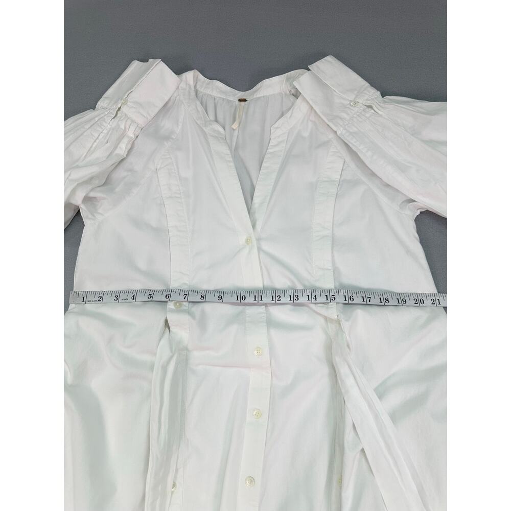 Free People Charlie White Cotton V Neck Maxi Dress Tie Waist Pockets Size Medium - Picture 10 of 11